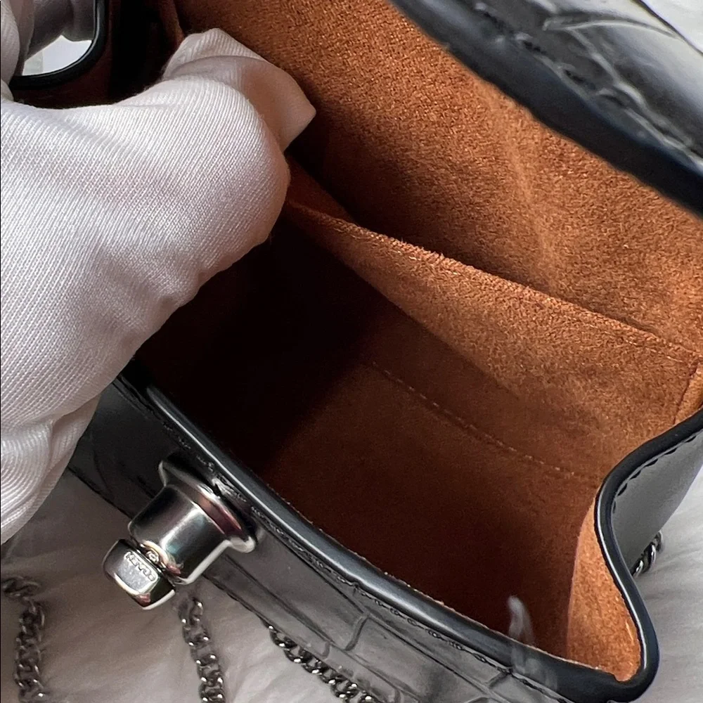 Coach Black Croc Embossed Turnlock Card Case Mini With Chain Bag Retail $228 NWT - Picture 11 of 17